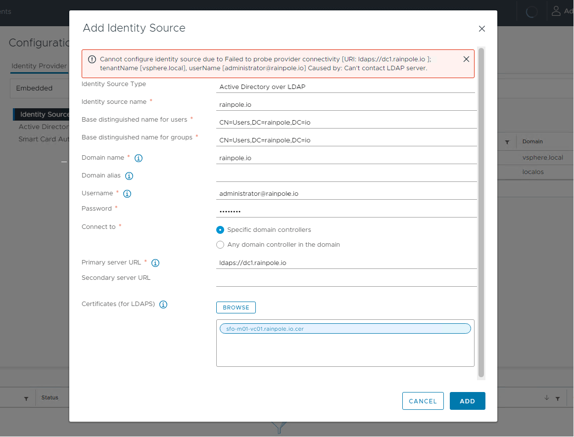 Cannot upload only the vCenter MACHINE_SSL certificate